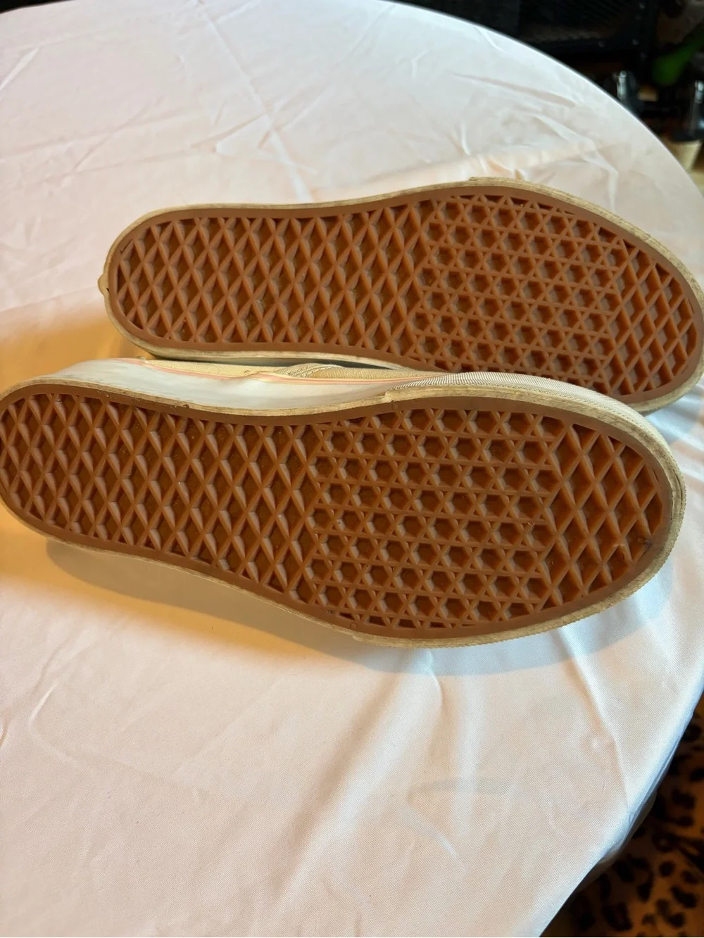 Vans Slip-On Platform Sneakers in Light Beige and Pink Trim